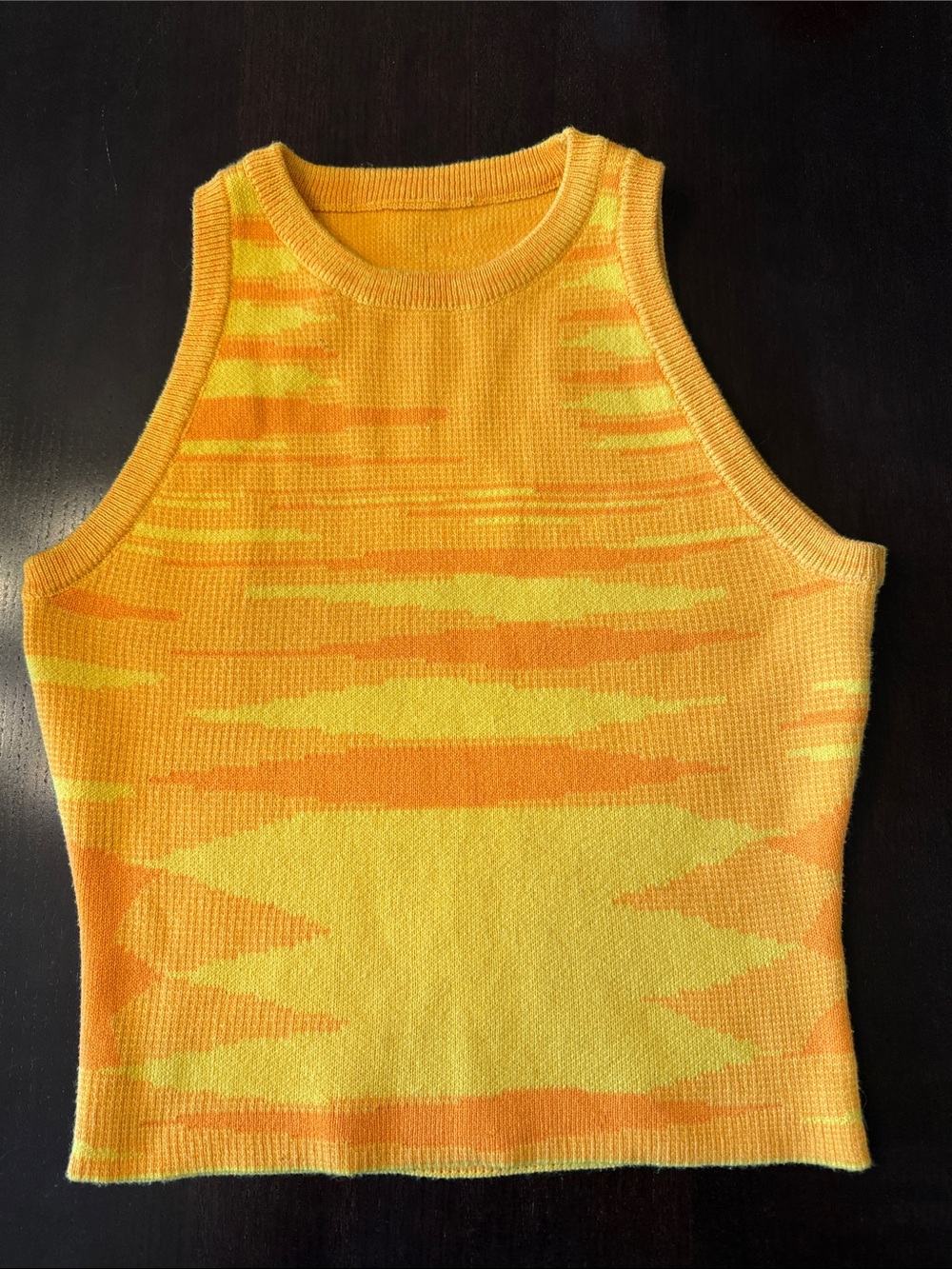 Yellow & Orange Knit Sleeveless Space Dye Top